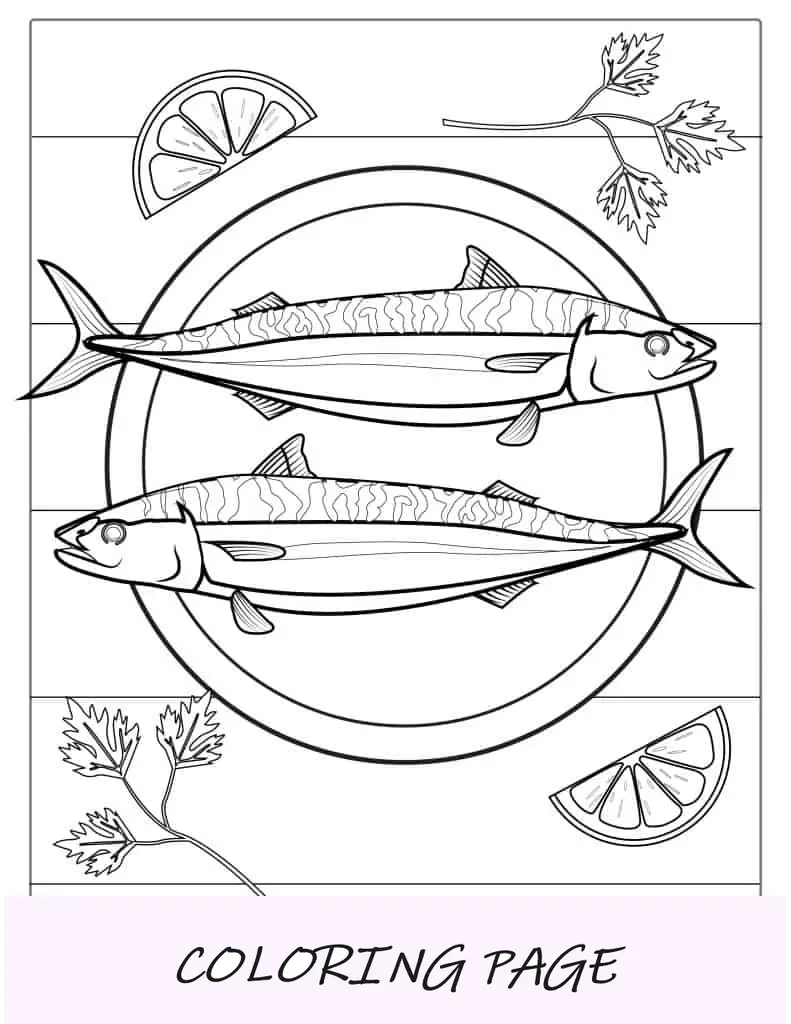 Imagem para colorir de peixe grelhado