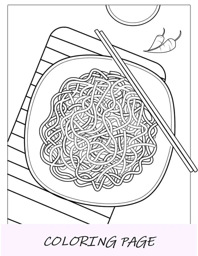 Página para colorir de macarrão chinês