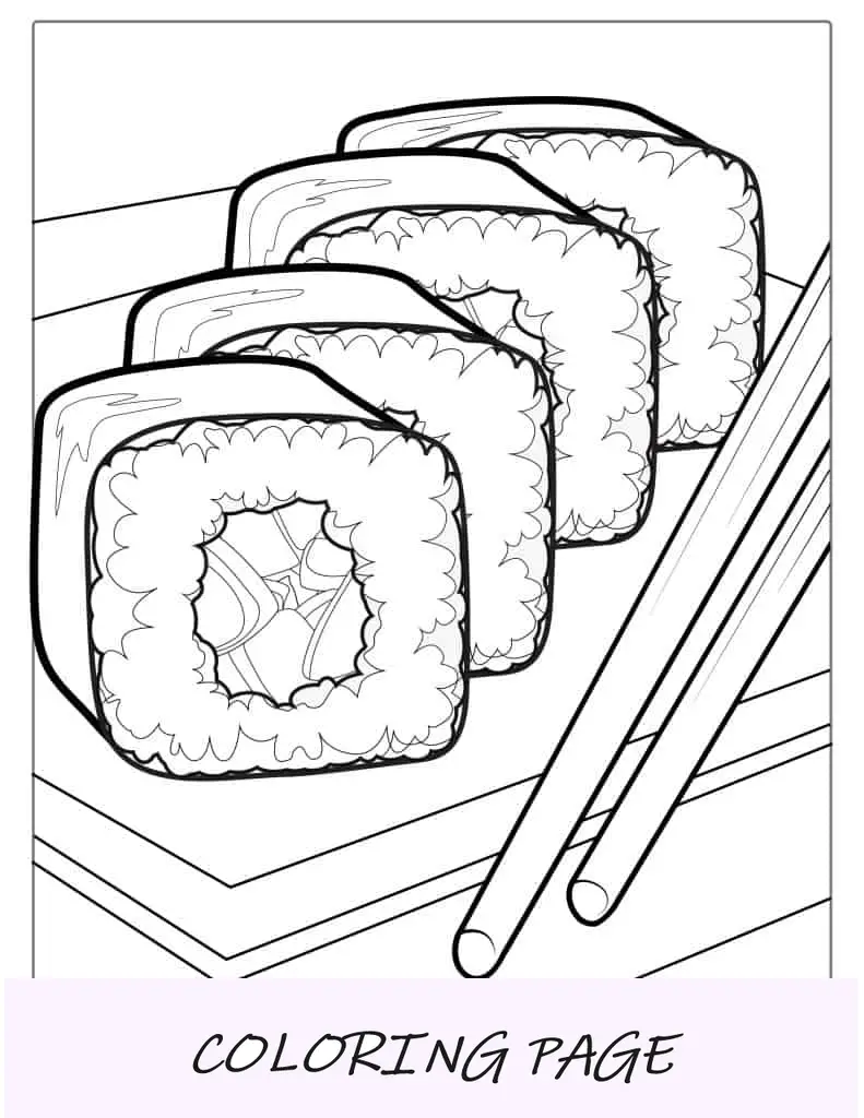 Página para colorir de sushi