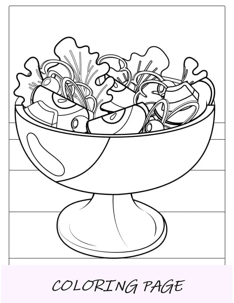 Página para colorir de salada mista