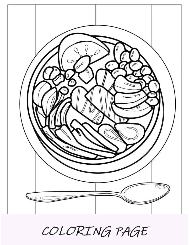 Folha para colorir de salada de frutas