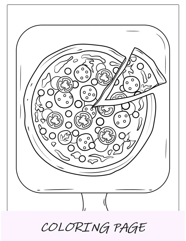 Esboço simples de pizza para colorir para crianças