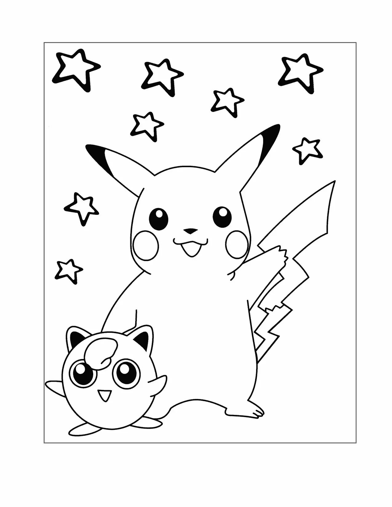 Jigglypuff And Pikachu Pokemon Coloring Page