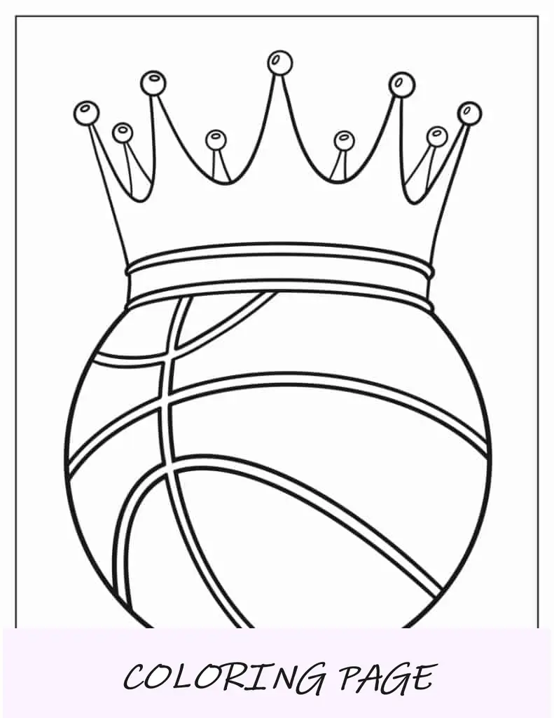 Dibujo para colorear de una pelota de baloncesto con corona
