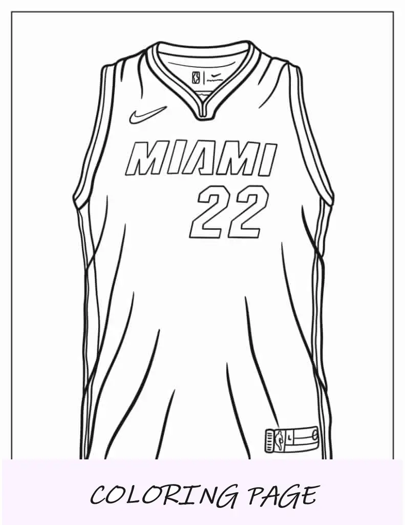 Página para colorear de la camiseta del Miami Heat