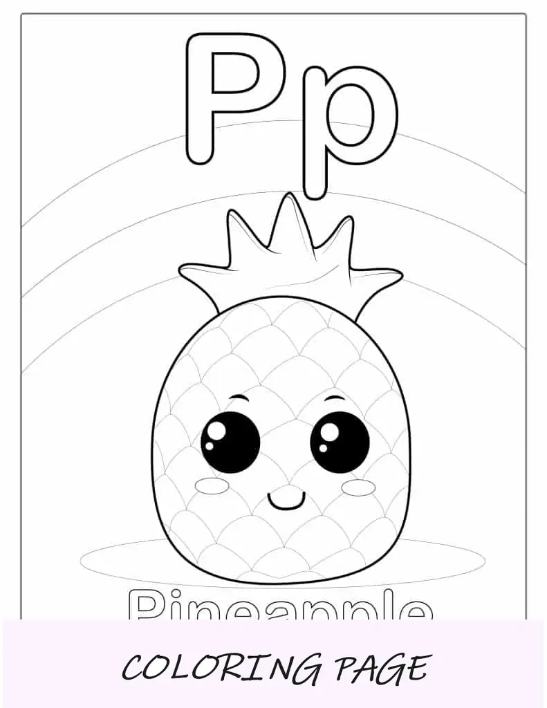 Hoja de trabajo para colorear de piña de la letra P