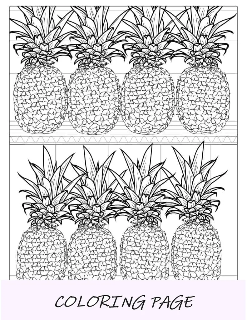 Piñas sentadas en estantes para colorear