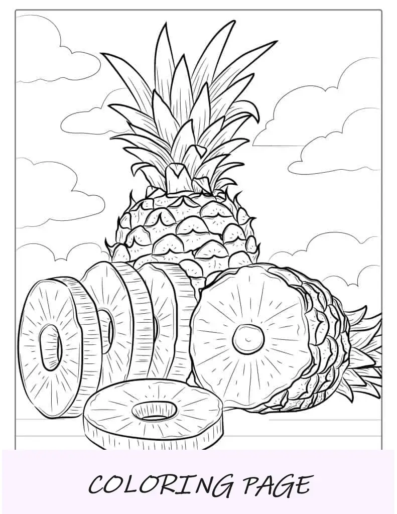 Dibujo para colorear de piña en rodajas