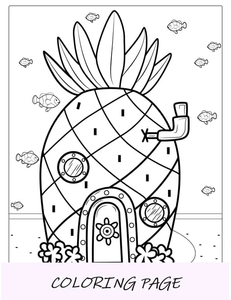 Página para colorear de Bob Esponja y Piña para niños