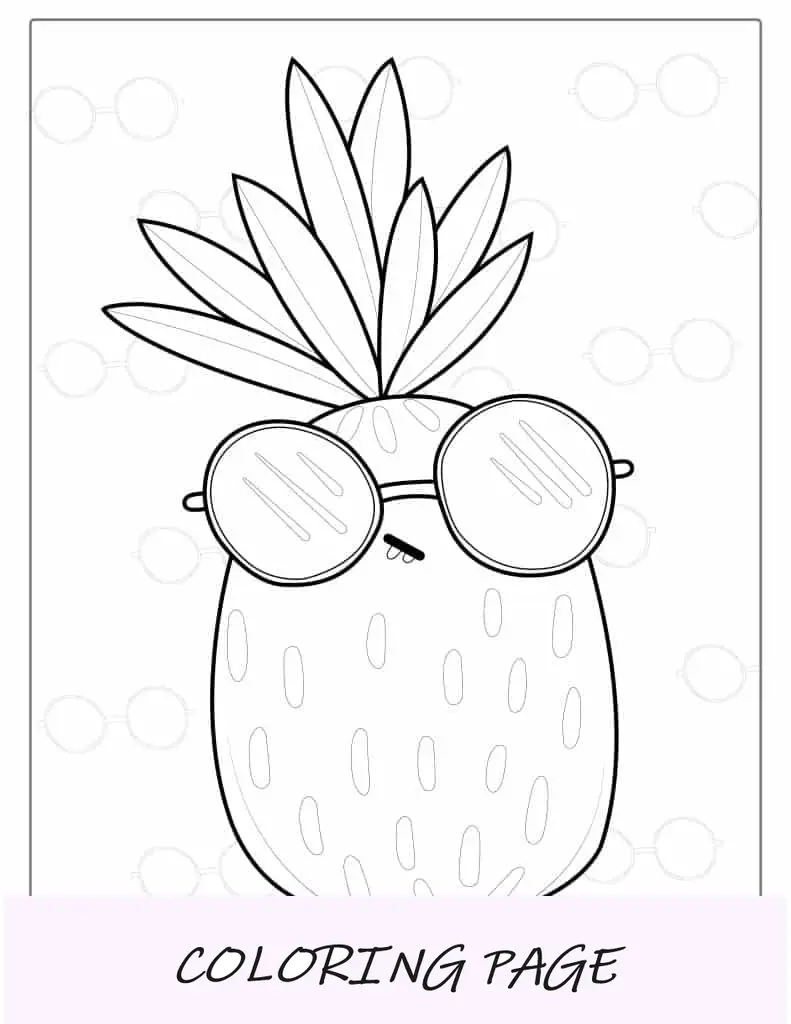 Página Para Colorear Fácil De Piña Con Gafas De Sol