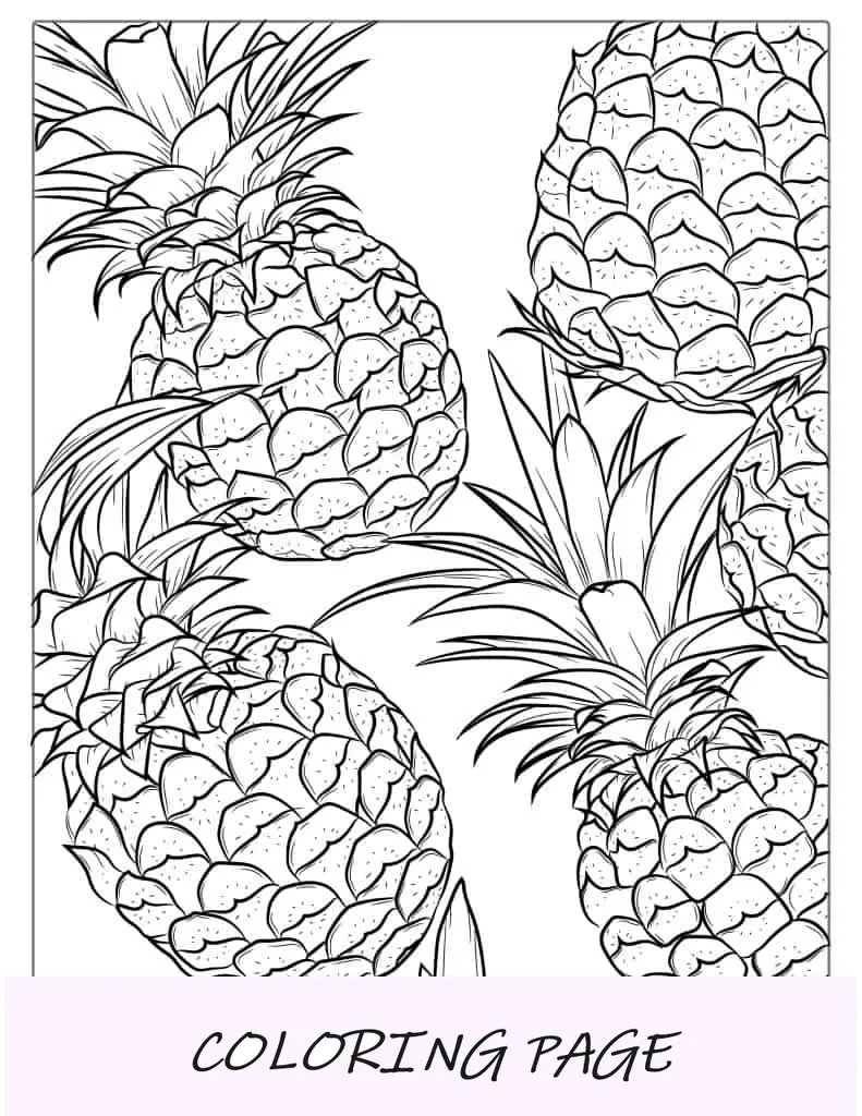 Hoja para colorear de piña jugosa