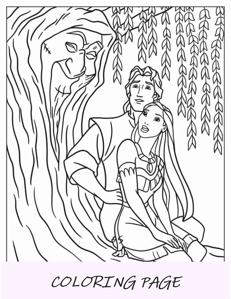 Pocahontas e John Smith com a avó Willow