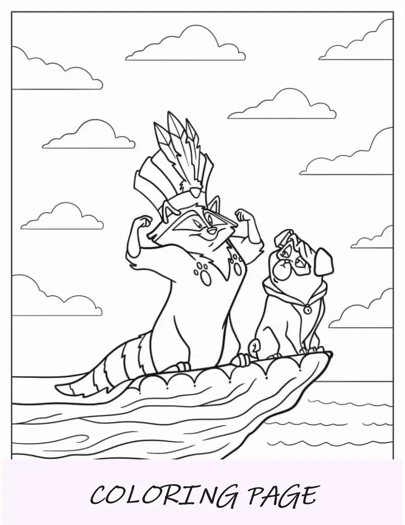Meeko e Percy em canoa para colorir