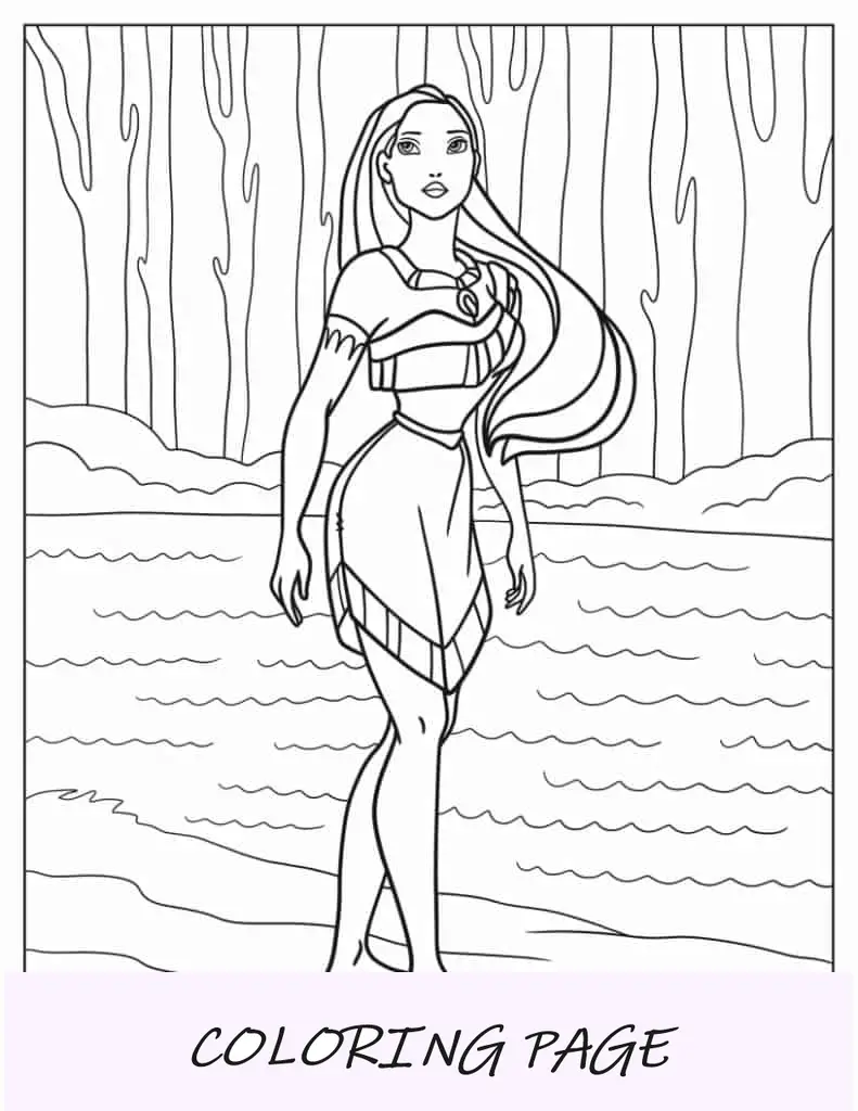 Página para colorir detalhada Pocahontas