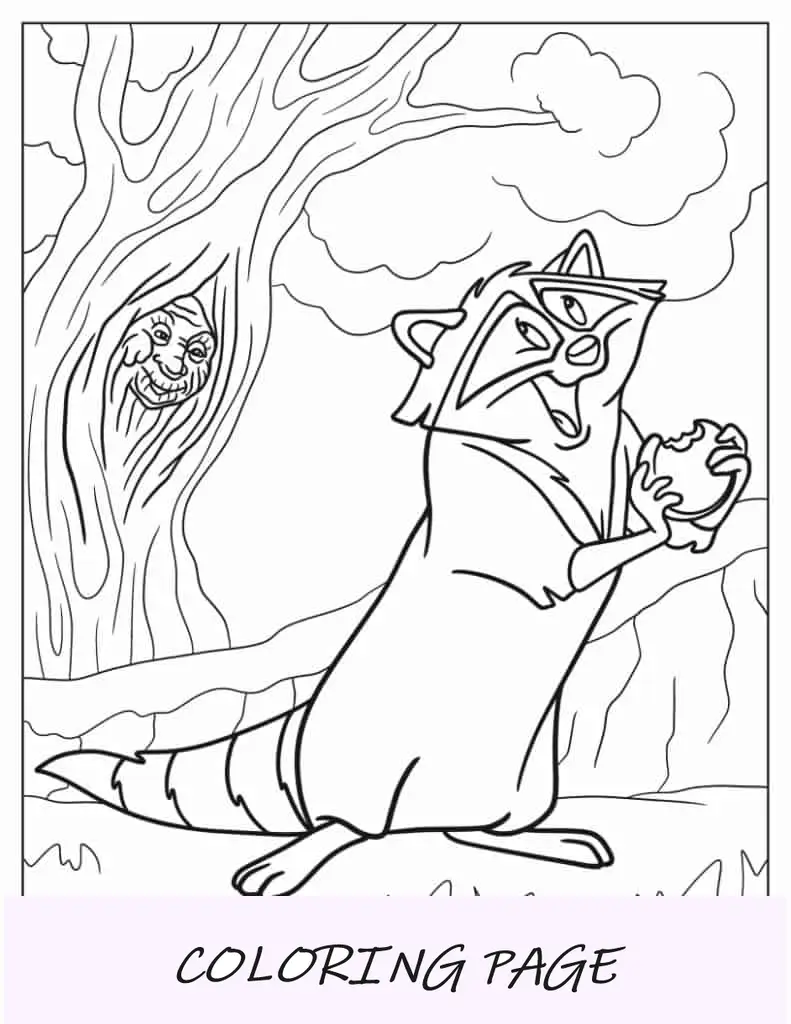 Folha para colorir de Meeko comendo biscoito