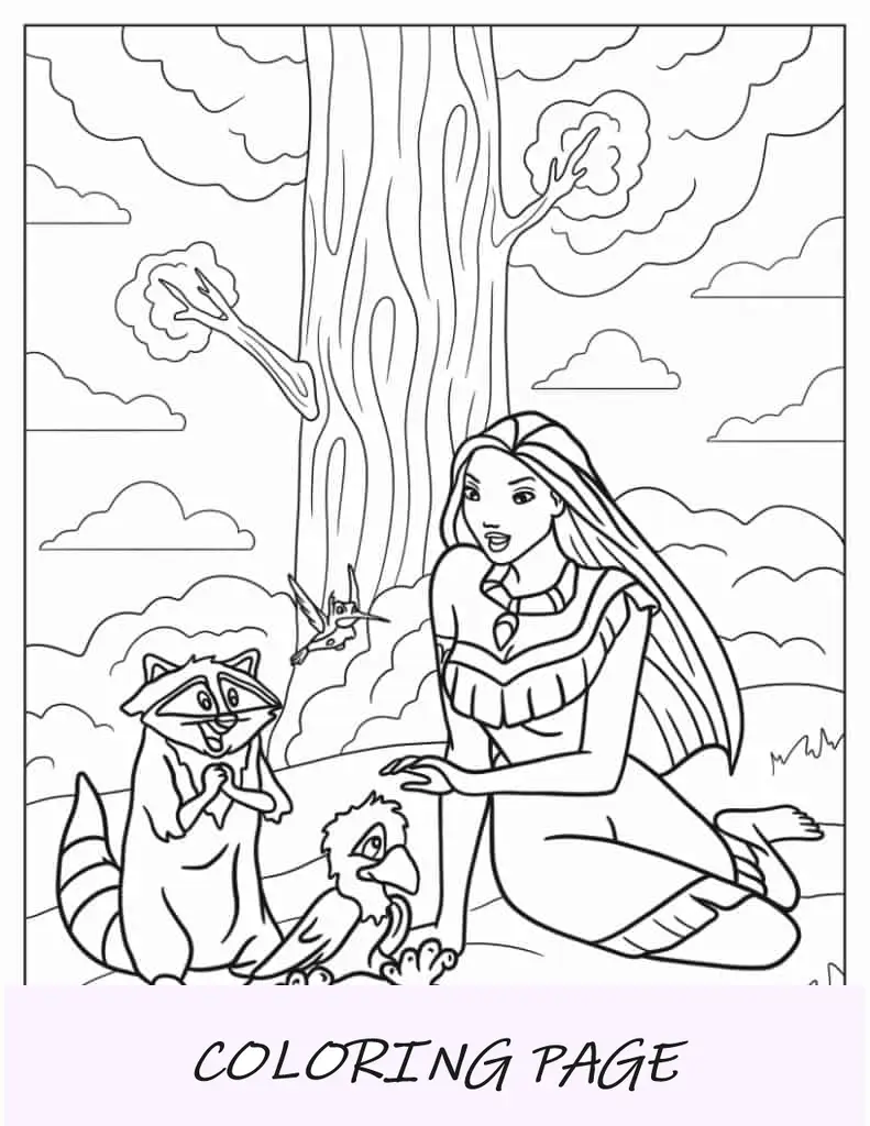 Página para colorir simples de Pocahontas