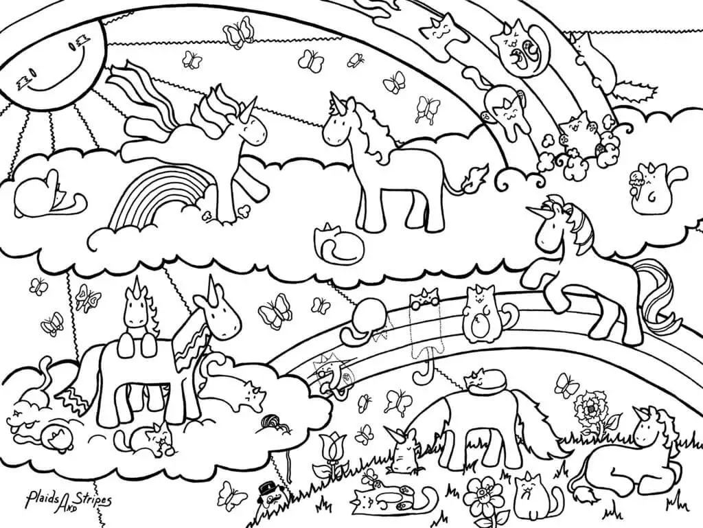Cute Unicorns And Rainbows Coloring Printable