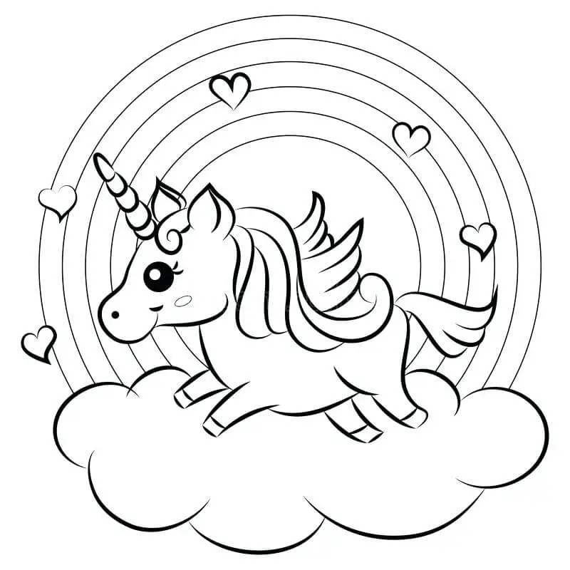 Cute Unicorn And Rainbow Coloring Pages
