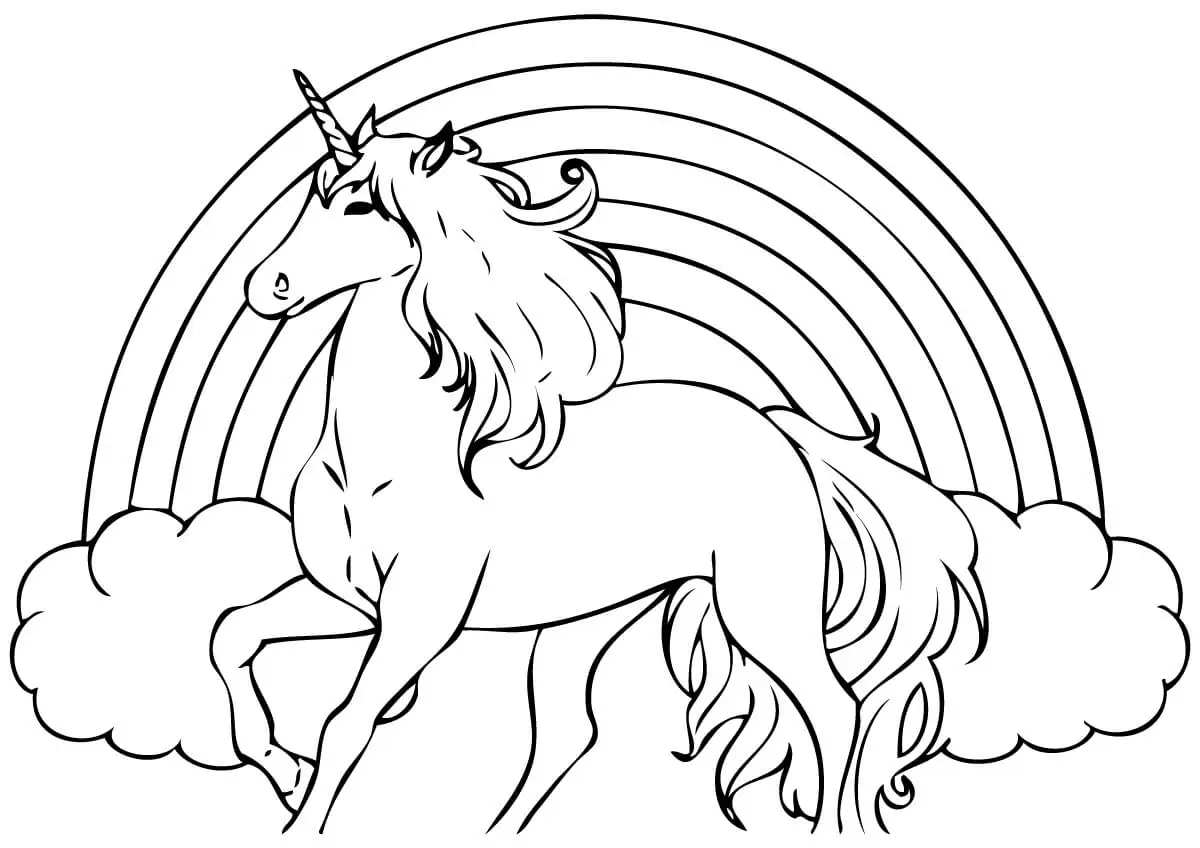Beautiful Unicorn And Rainbow Coloring Page