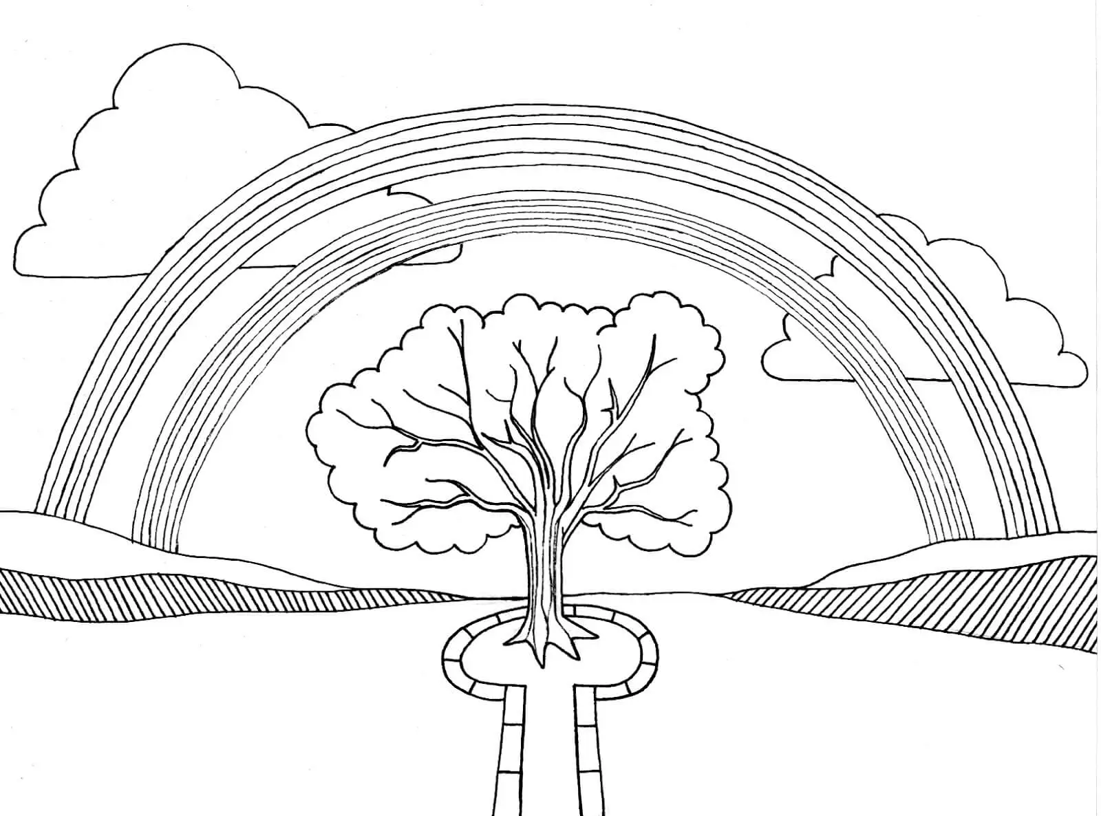 Tree And Rainbow Coloring Pages