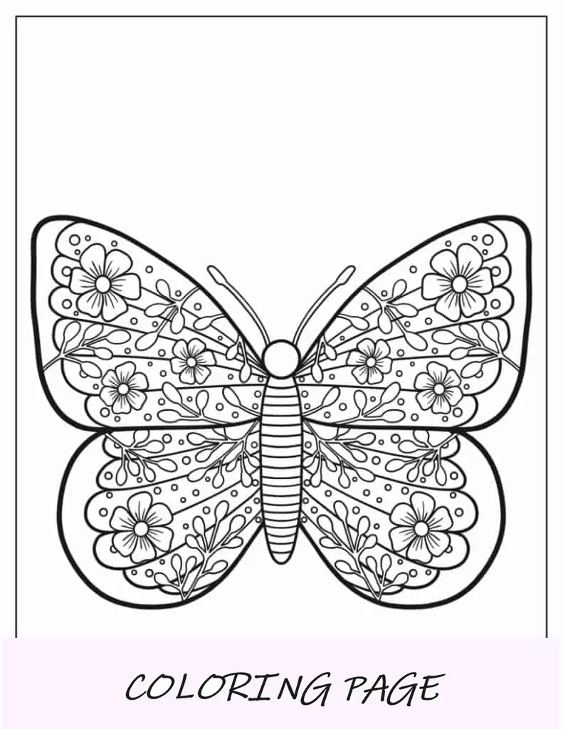 Mariposa Con Alas Florales Para Colorear