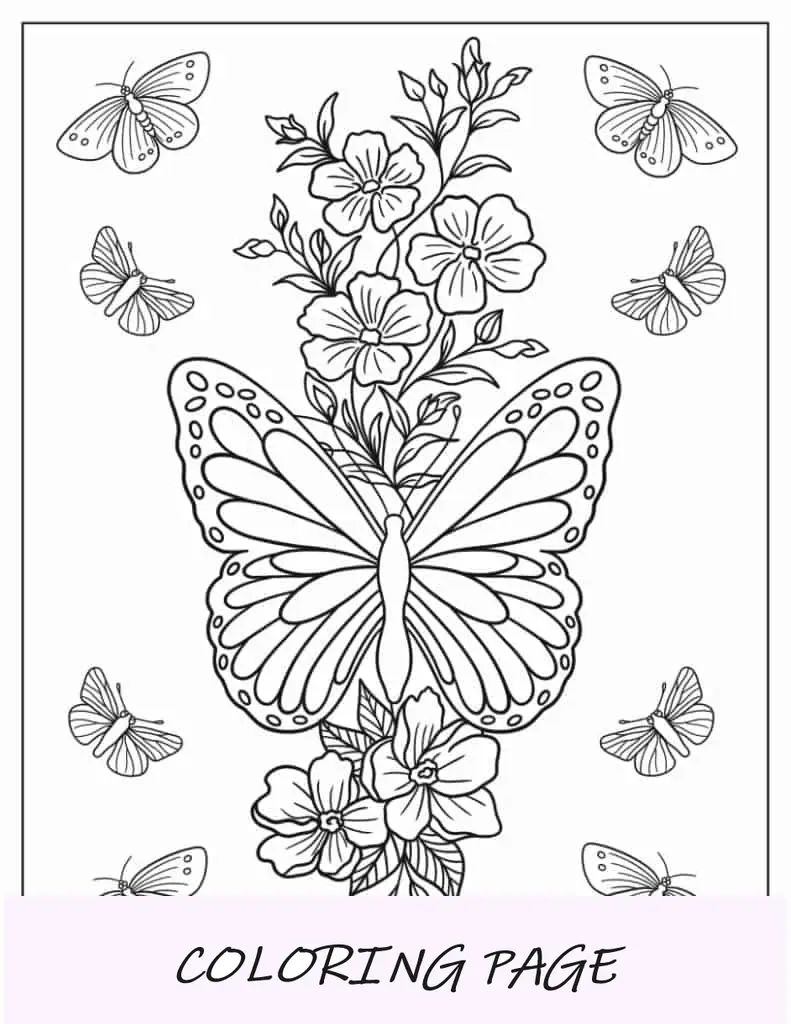 Gran mariposa descansando sobre una vid de flores