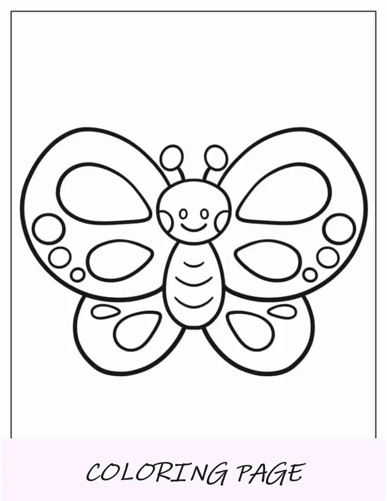 Página para colorear de mariposa kawaii para niños en edad preescolar