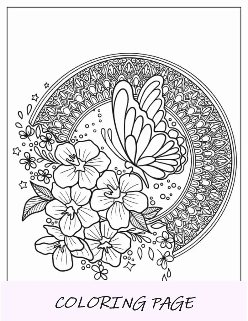 Mandala Con Flores De Hibisco Y Una Mariposa