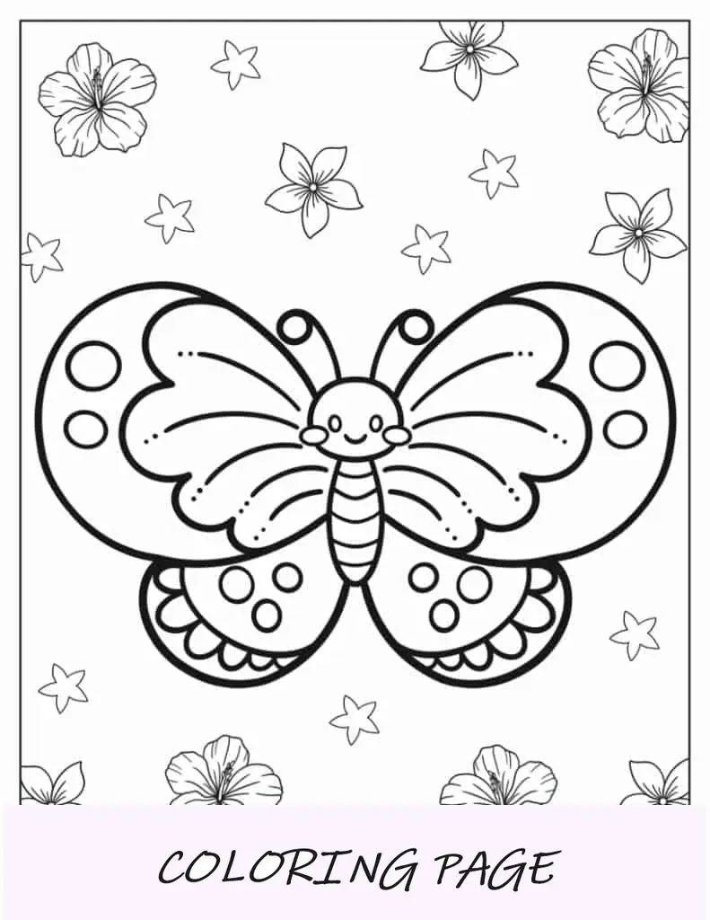 Linda mariposa para colorear para niños en edad preescolar
