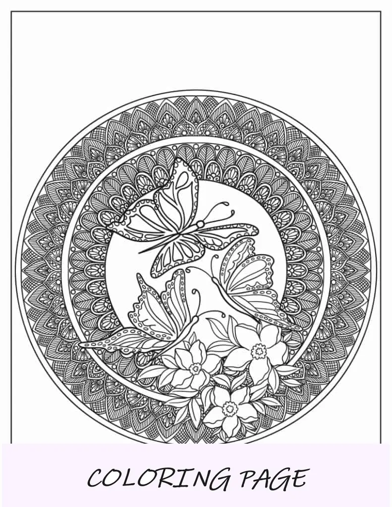 Mandala De Mariposa Intrincada Con Flores