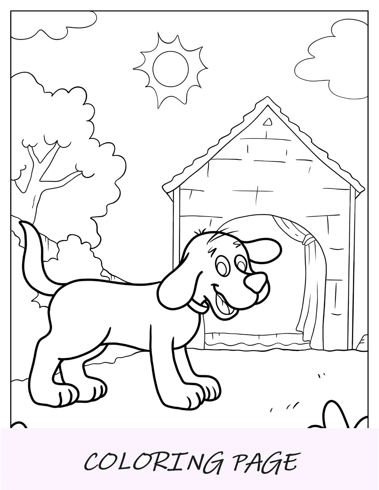 Cachorrinho Clifford na frente da casinha de cachorro