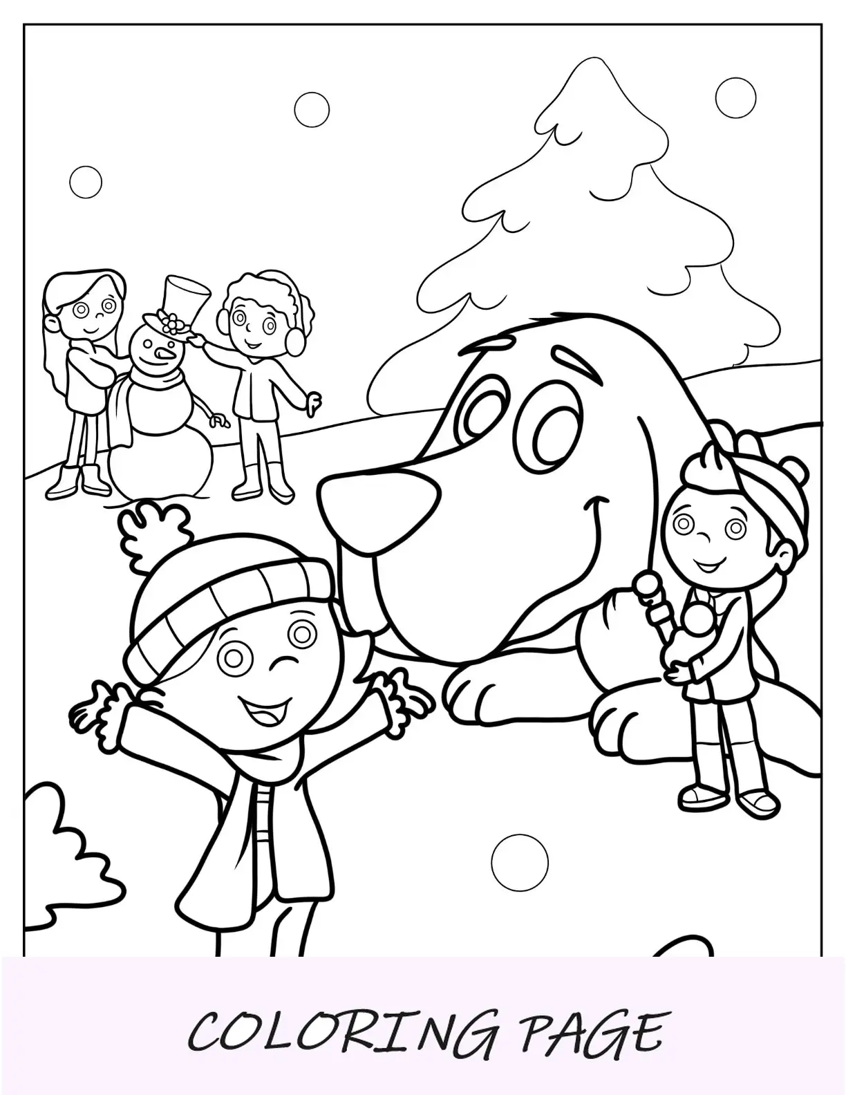 Crianças comemorando o Natal com Clifford colorindo