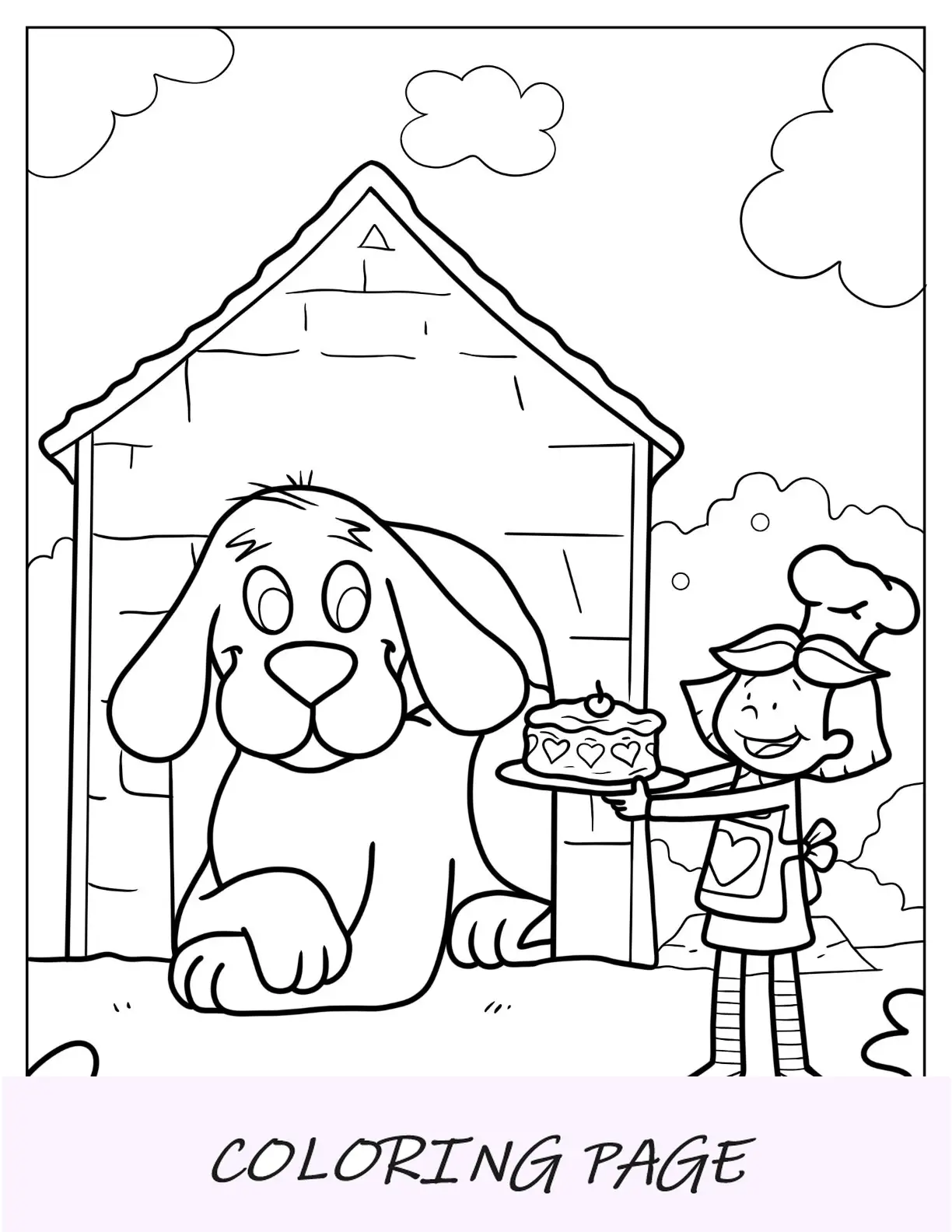 Elizabeth dando a Clifford um bolo de aniversário para colorir