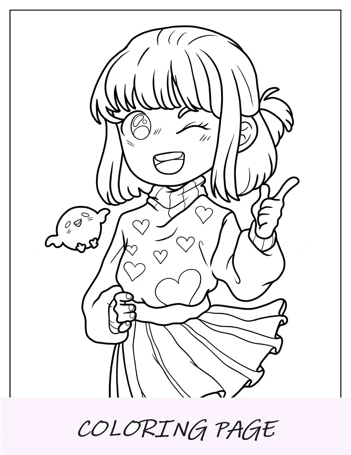 Folha para colorir de garota fofa de anime piscando