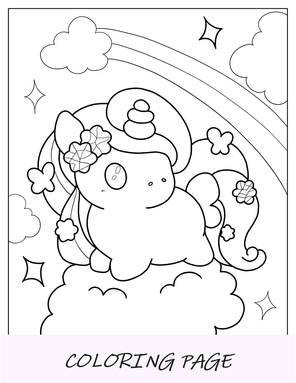 Linda página para colorir do unicórnio Kawaii Chibi para crianças em idade pré-escolar
