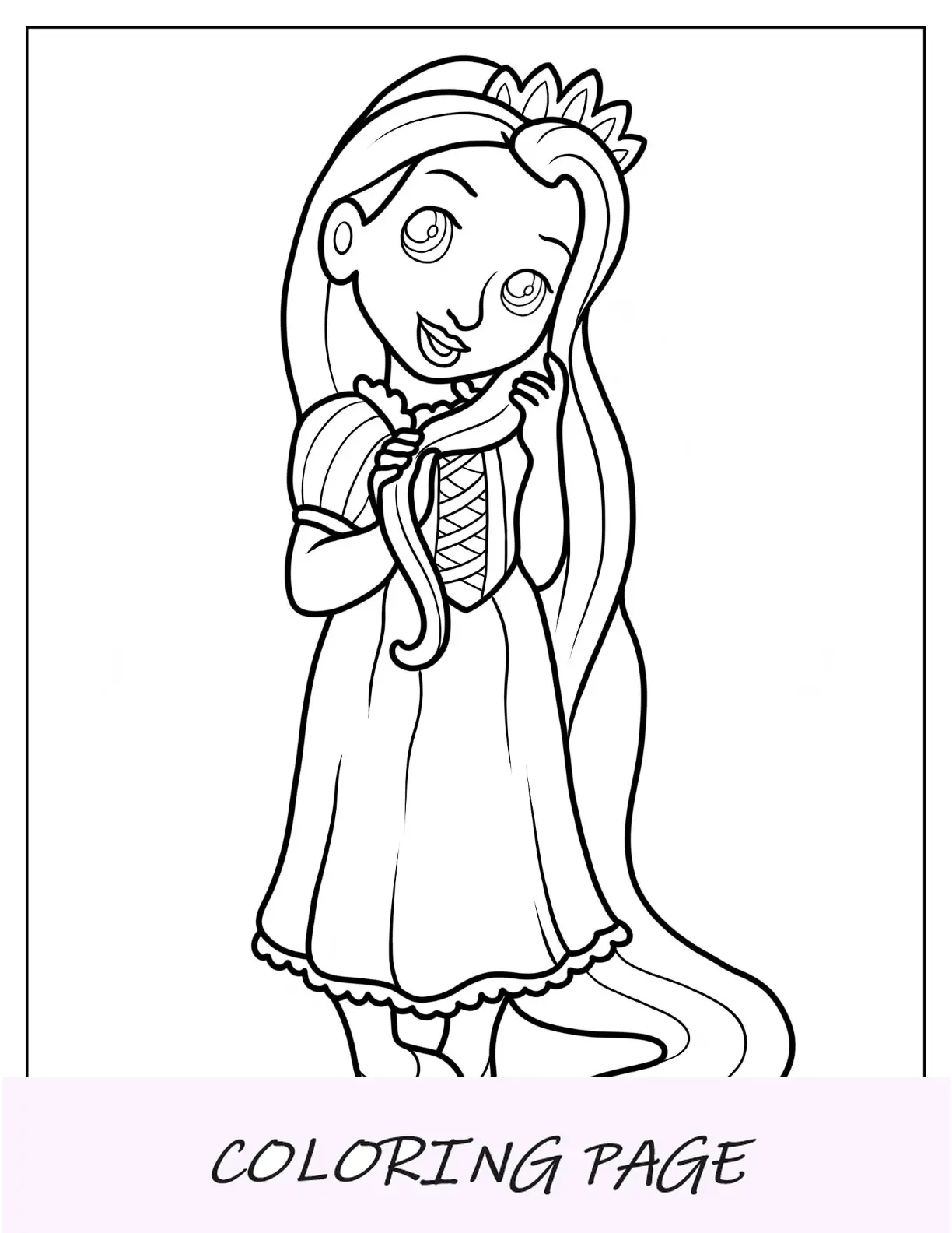 Linda página para colorir do lindo cabelo enrolado da Rapunzel