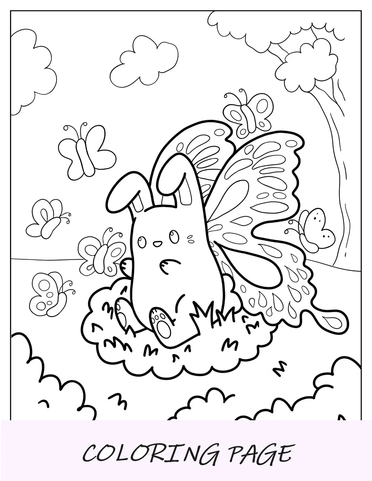 Linda página para colorir de coelho com asas de borboleta