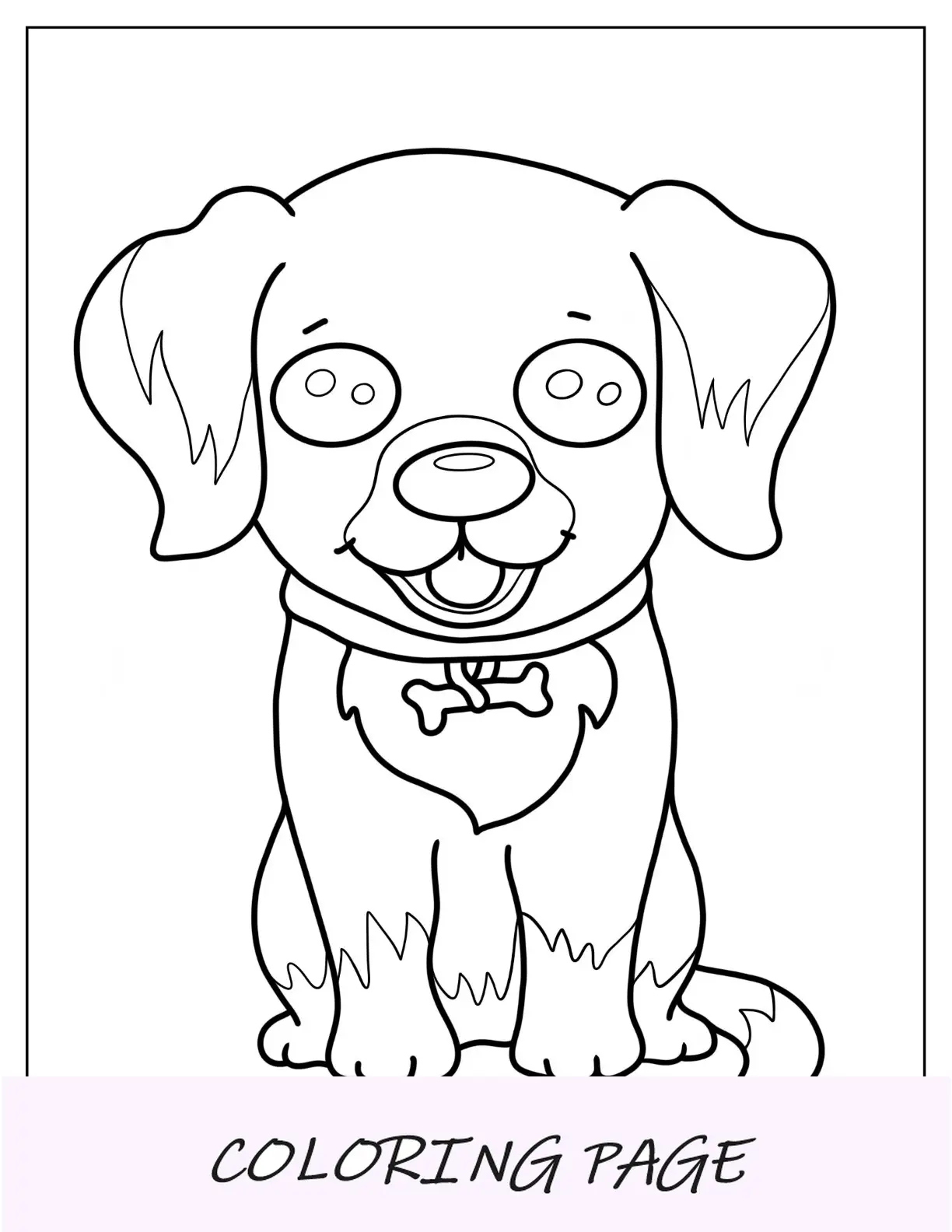 Linda página para colorir de cachorro simples de desenho animado