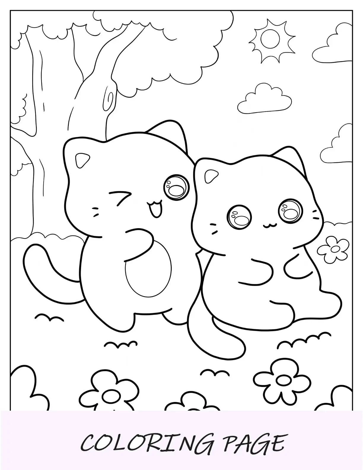 Linda página para colorir de gatinhos sentados na grama