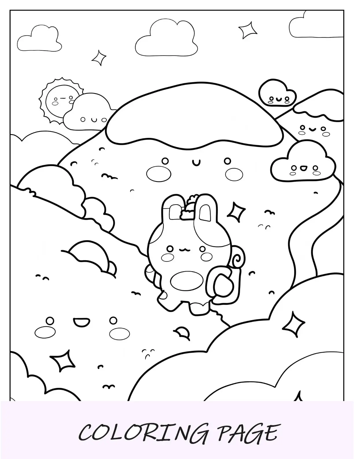 Linda página para colorir de um urso viajando pelas montanhas