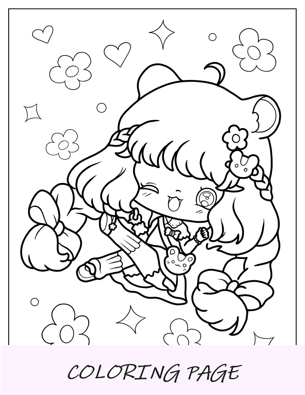 Linda página para colorir de Chibi Mouse Girl com tranças
