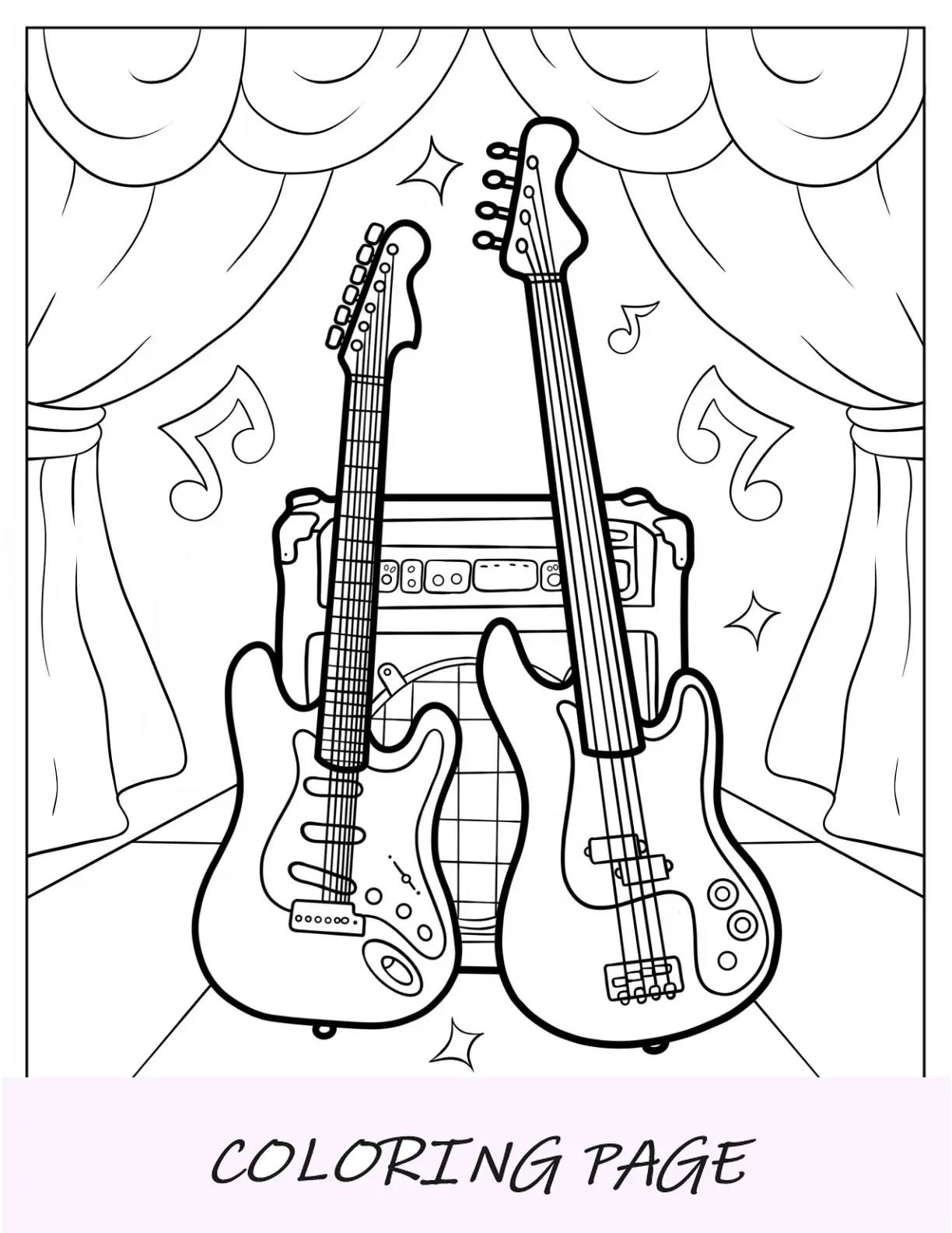 Pagina da colorare di chitarra di Stitch pizzicando le corde dell'ukulele in spiaggia