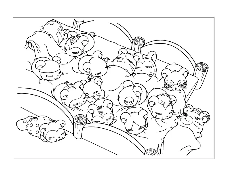 Adorably Baby Hamsters Sleeping Coloring Page