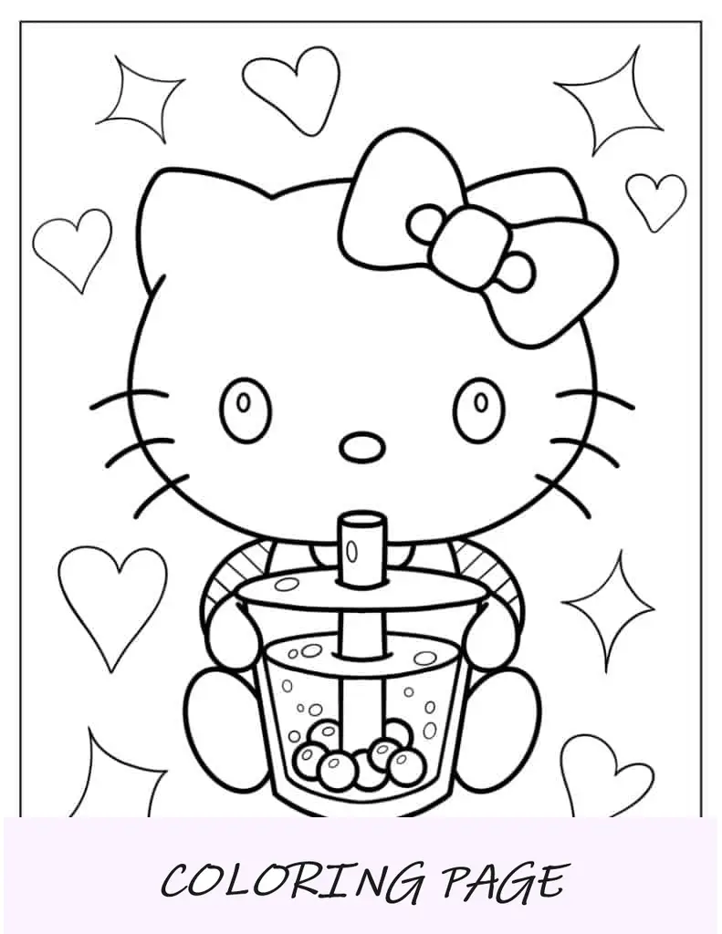 Página para colorir Boba Hello Kitty
