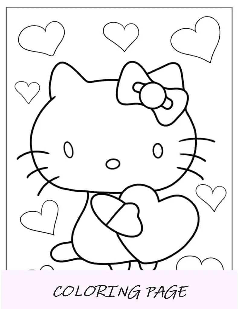 Contorno simples da Hello Kitty com corações