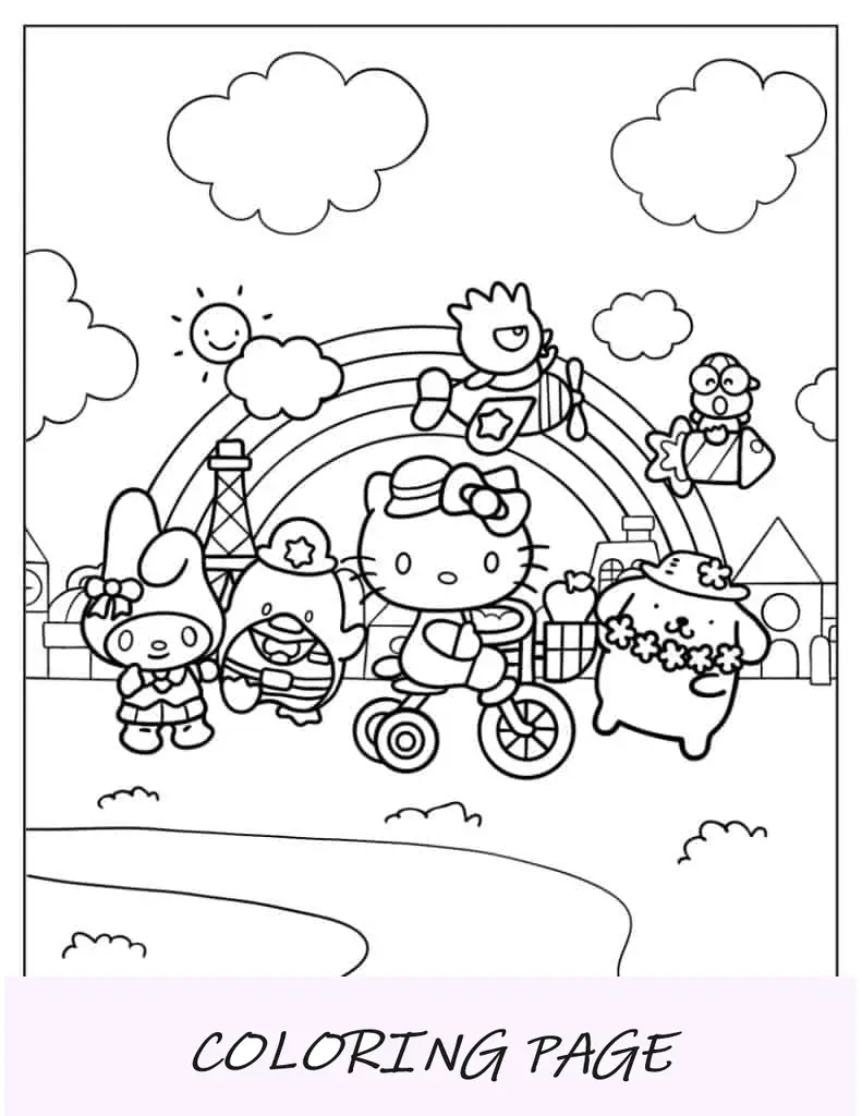 Folha para colorir Kawaii da Hello Kitty Sanrio