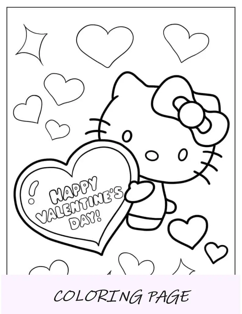 Folha para colorir da Hello Kitty do Dia dos Namorados