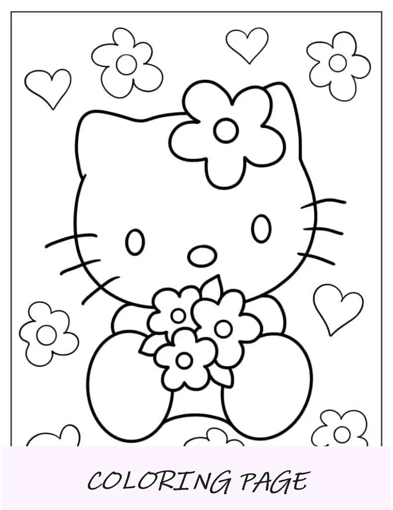 Contorno da Hello Kitty segurando flores