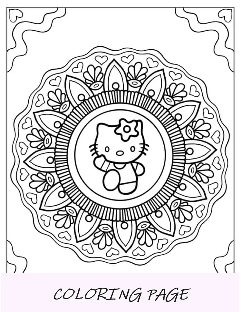 Página para colorir de mandala simples da Hello Kitty