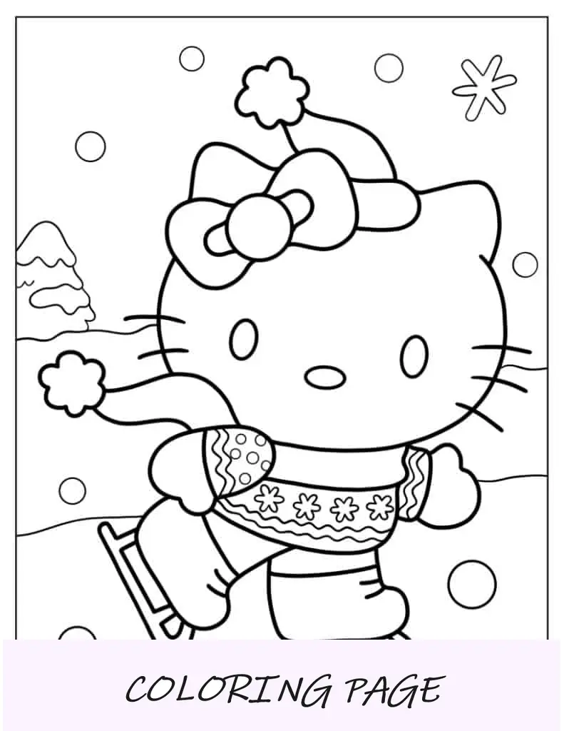 Hello Kitty patinando no gelo no inverno
